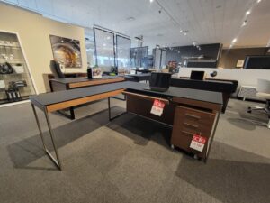Sequel 2 pce Desk Walnut & Nickel leg Floor Model
